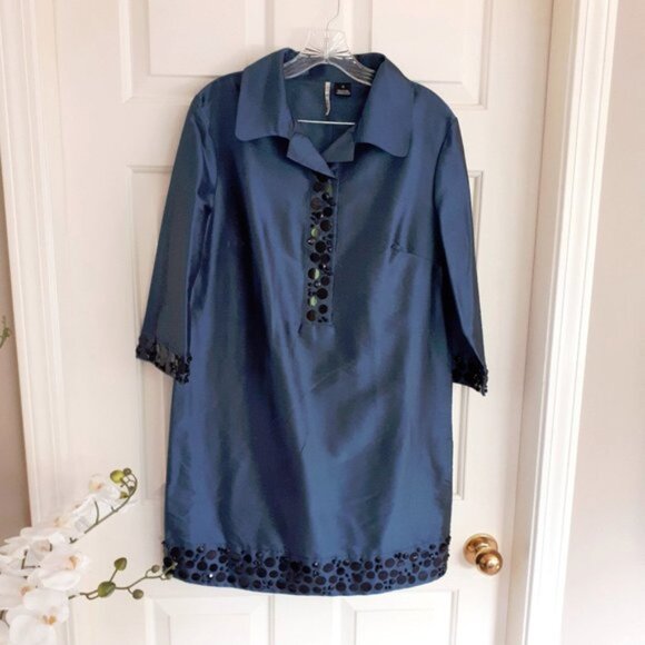 NWOT Mac & Jac blue black embellished tunic dress - Picture 8 of 10